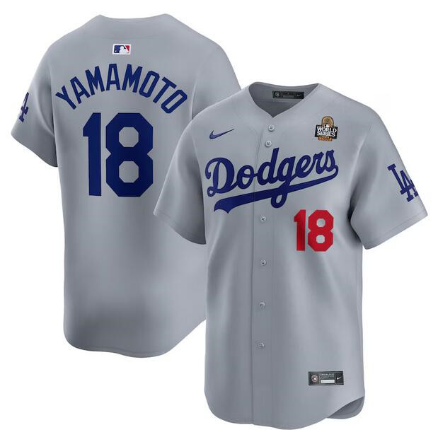 Men's Los Angeles Dodgers Active Player Custom Grey 2024 World Series Alternate Limited Stitched Baseball Jersey